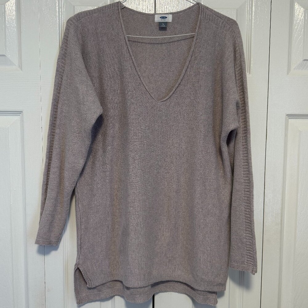 Old Navy Gray Woman's XL Ribbed V Neck Long‎ Sleeve Sweater Tunic Cozy